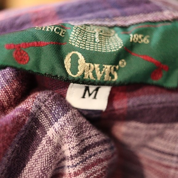 Orvis Purple Plaid Button Up Tunic Dress Medium Cotton Western Rustic Shirt - Picture 11 of 12